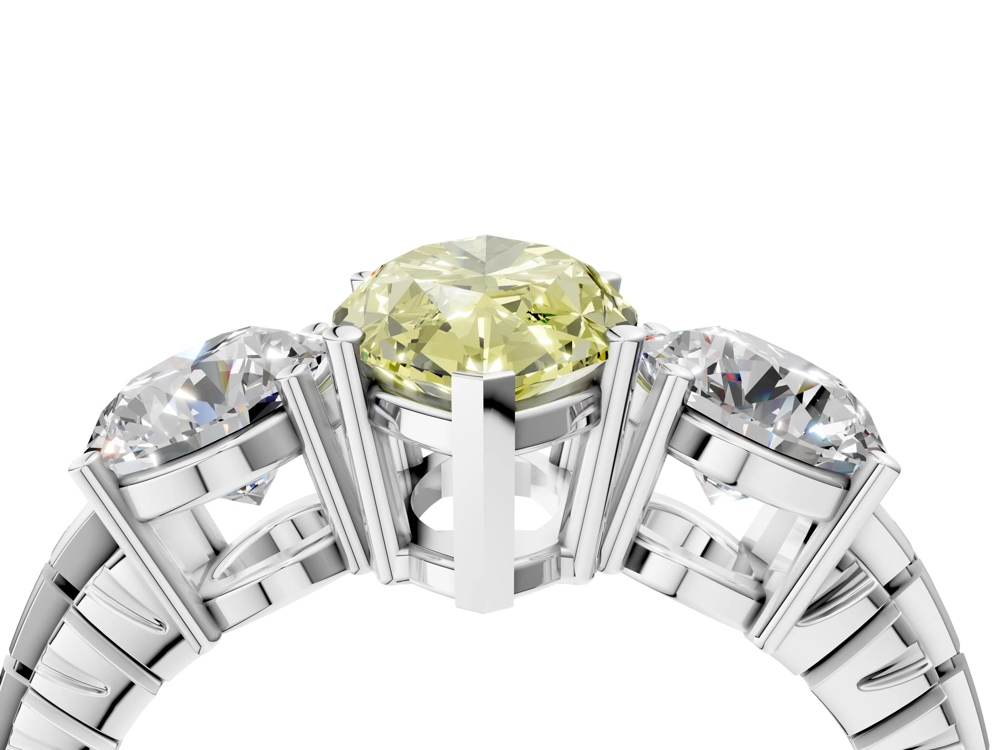 White gold Three-Stone Fancy Yellow Marquise Cut Cut Diamond Ring with Channel-Set Band and Prong Setting_4