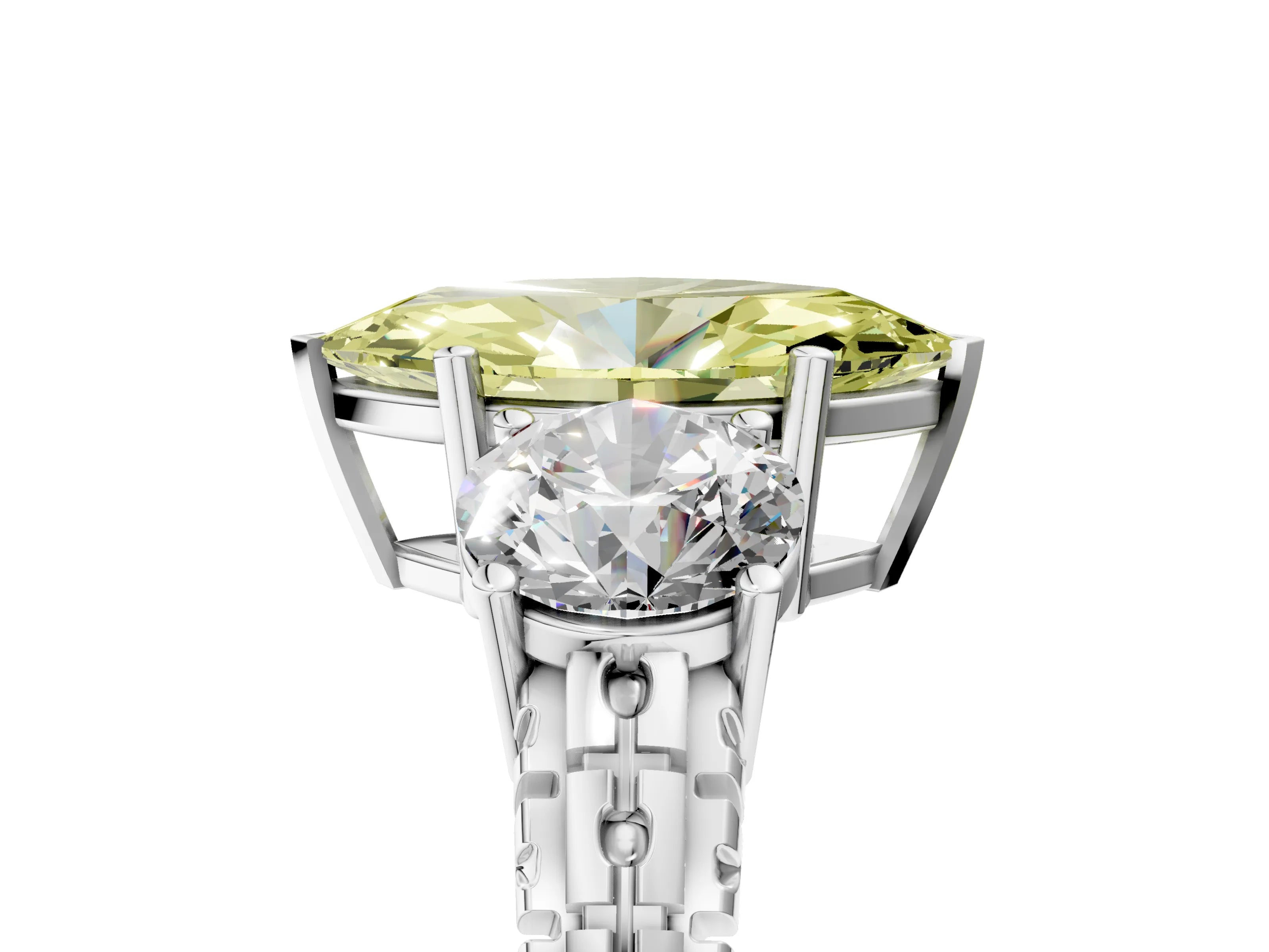 White gold Three-Stone Fancy Yellow Marquise Cut Cut Diamond Ring with Channel-Set Band and Prong Setting_5