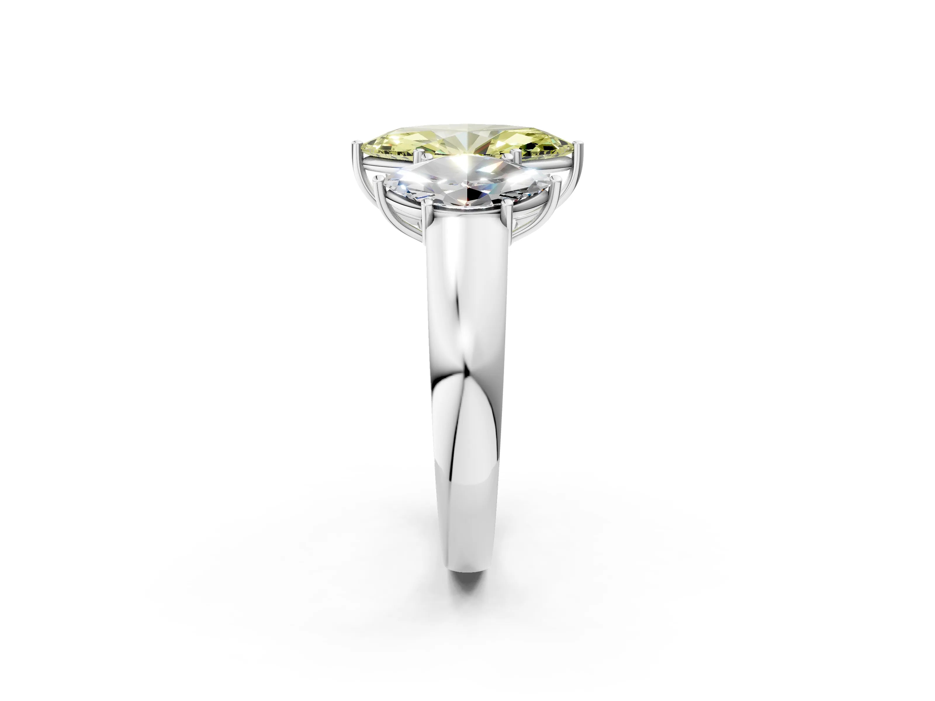 White gold Three-Stone Fancy Yellow Marquise Cut Cut Diamond Ring with Prong Setting and Classic Band_2