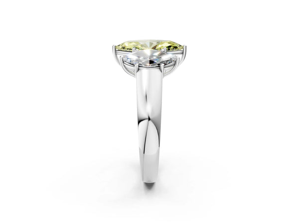 White gold Three-Stone Fancy Yellow Marquise Cut Cut Diamond Ring with Prong Setting and Classic Band
