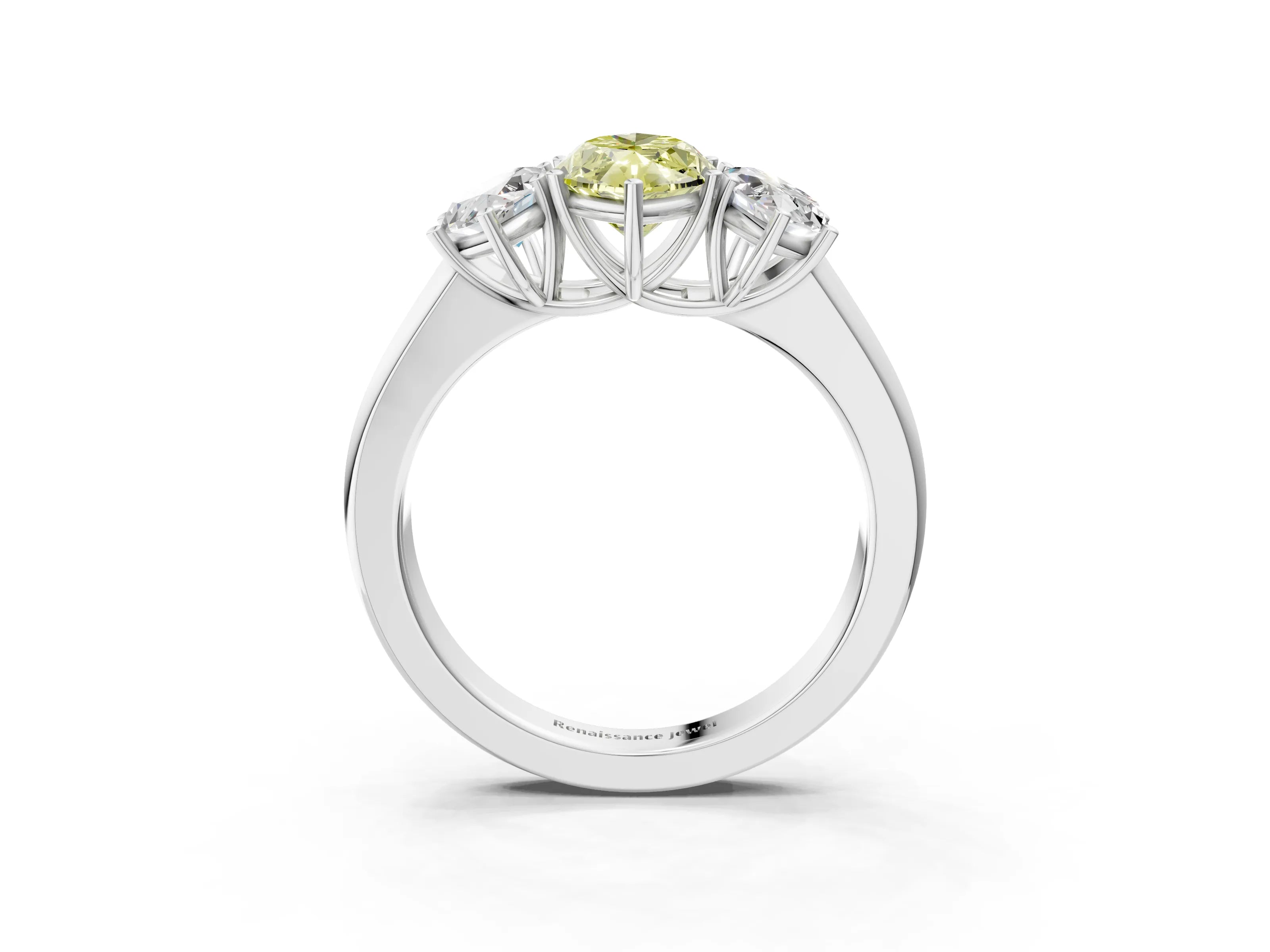 White gold Three-Stone Fancy Yellow Marquise Cut Cut Diamond Ring with Prong Setting and Classic Band_3