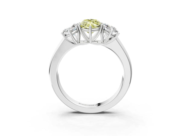 White gold Three-Stone Fancy Yellow Marquise Cut Cut Diamond Ring with Prong Setting and Classic Band