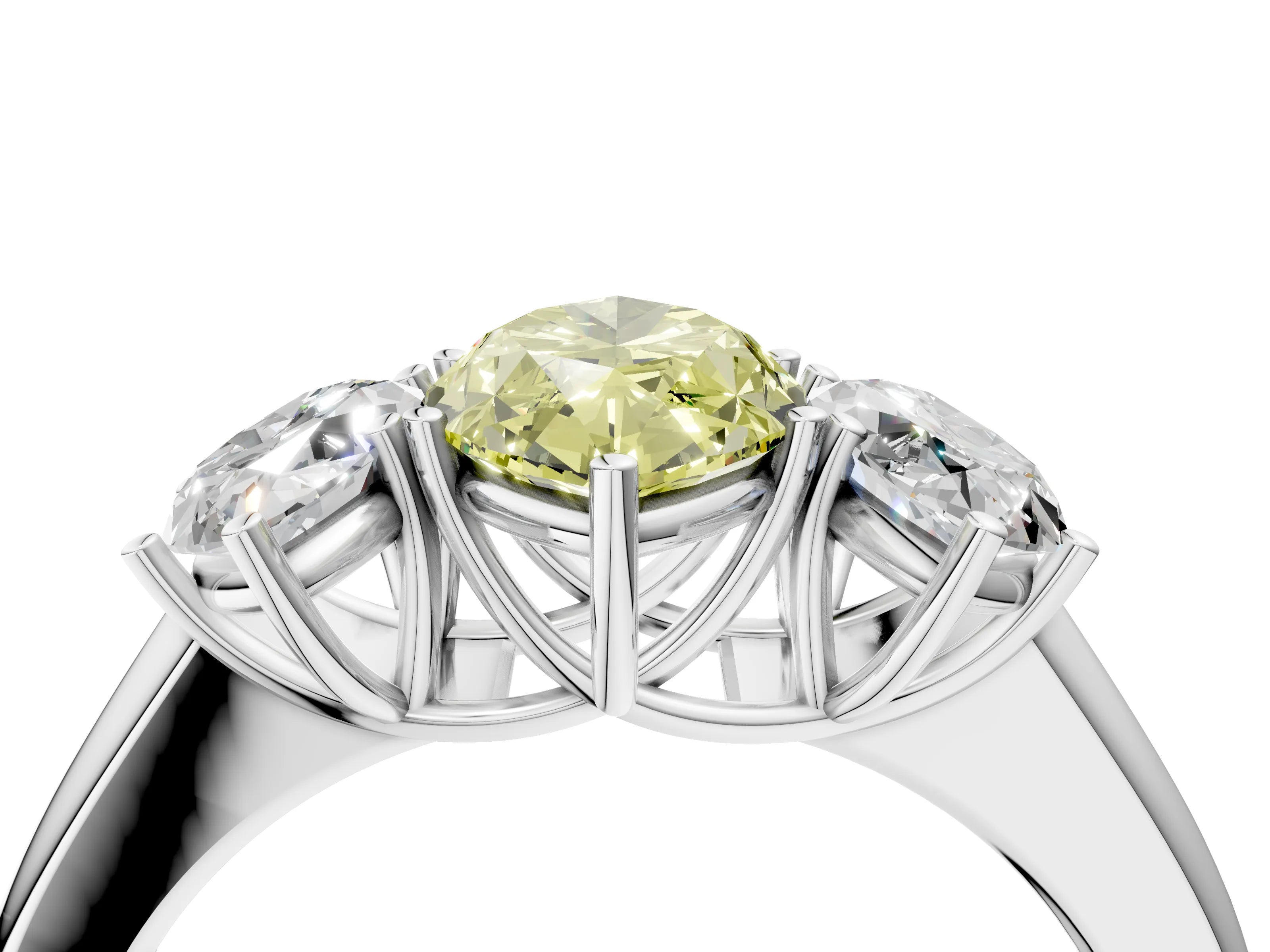 White gold Three-Stone Fancy Yellow Marquise Cut Cut Diamond Ring with Prong Setting and Classic Band_4