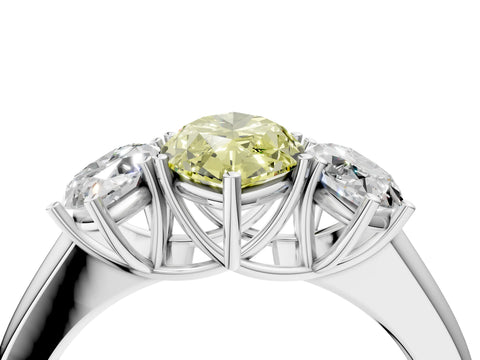 White gold Three-Stone Fancy Yellow Marquise Cut Cut Diamond Ring with Prong Setting and Classic Band_4