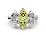White gold Three-Stone Fancy Yellow Marquise Cut Cut Diamond Ring with Prong Setting and Classic Band
