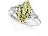 White gold Three-Stone Fancy Yellow Marquise Cut Cut Diamond Ring with Trillion Side Stones and Four-Prong Setting_12