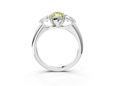 White gold Three-Stone Fancy Yellow Marquise Cut Cut Diamond Ring with Trillion Side Stones and Four-Prong Setting_14