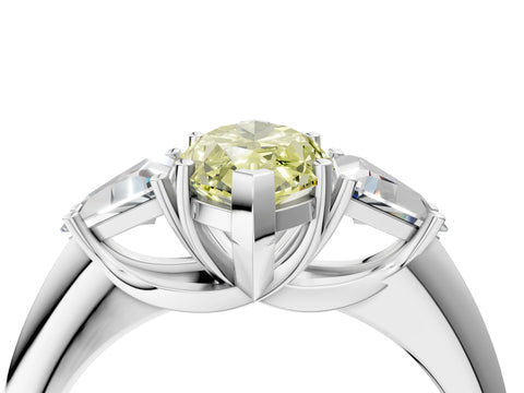 White gold Three-Stone Fancy Yellow Marquise Cut Cut Diamond Ring with Trillion Side Stones and Four-Prong Setting_15