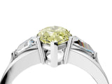 White gold Three-Stone Fancy Yellow Marquise Cut Cut Diamond Ring with Trillion Side Stones on a Split Shank Band_4