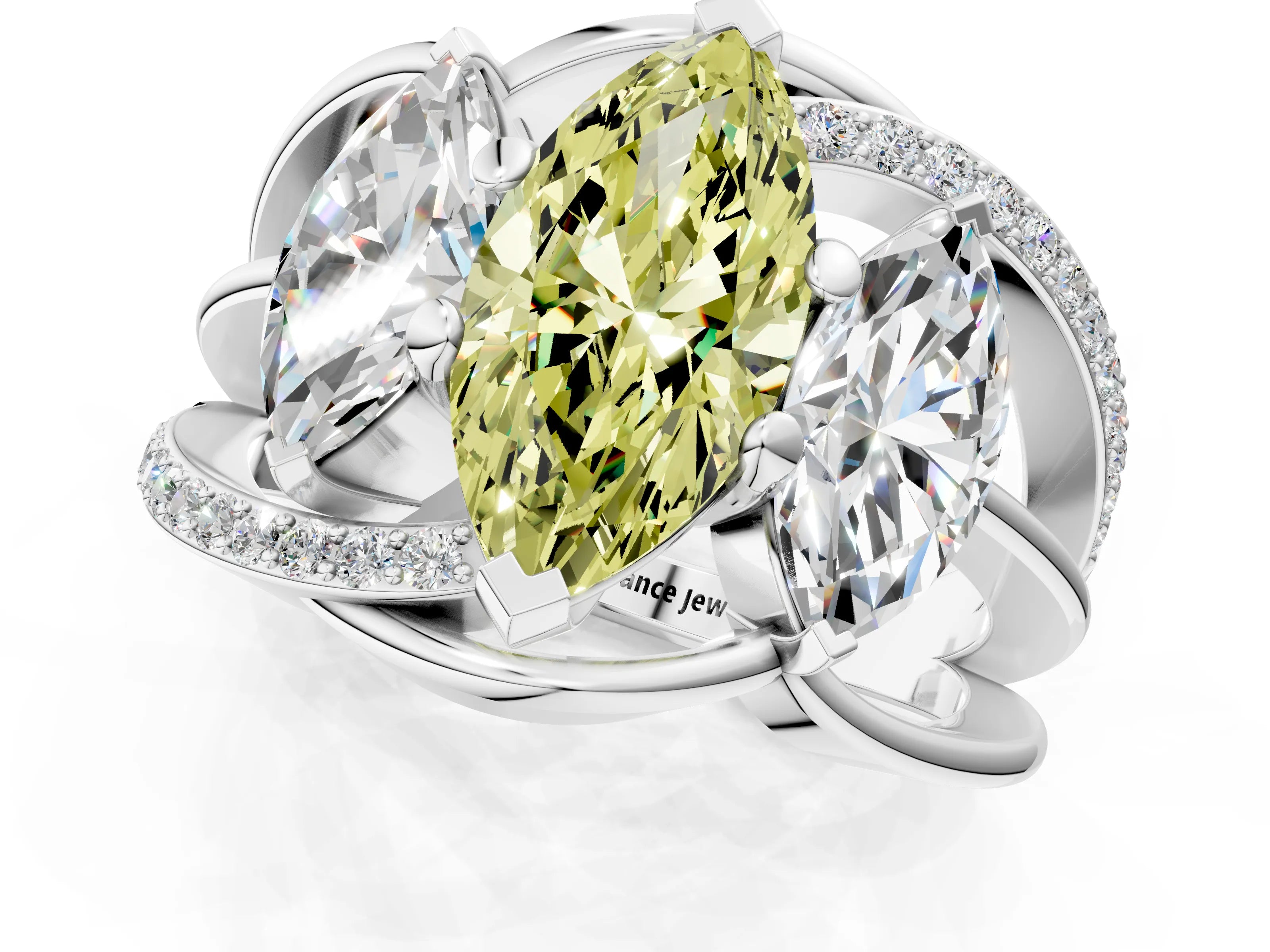 White gold Three-Stone Fancy Yellow Marquise Cut Cut Diamond Split Shank Prong Set Ring_13
