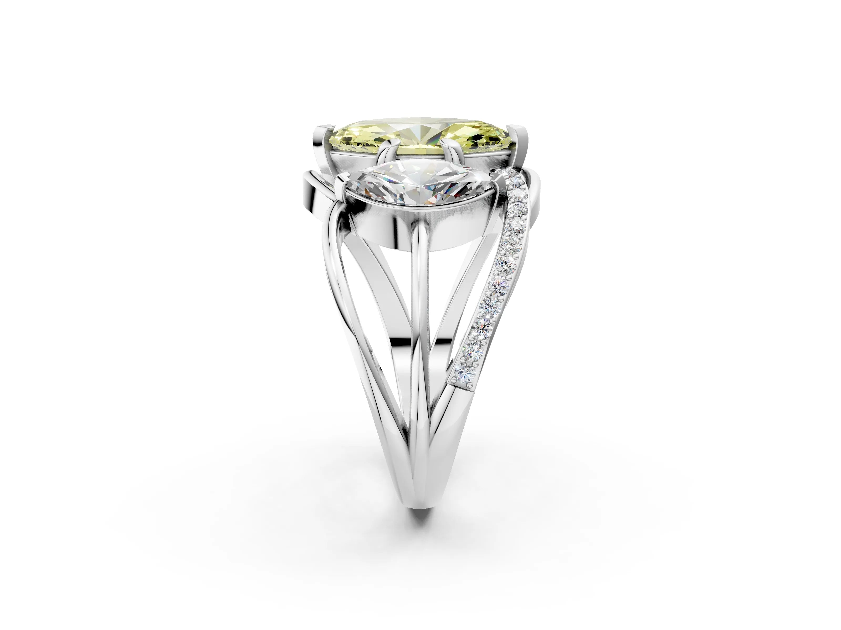 White gold Three-Stone Fancy Yellow Marquise Cut Cut Diamond Split Shank Prong Set Ring_14