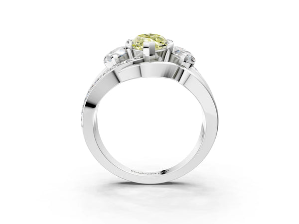Platinum Three-Stone Fancy Yellow Marquise Cut Cut Diamond Split Shank Prong Set Ring