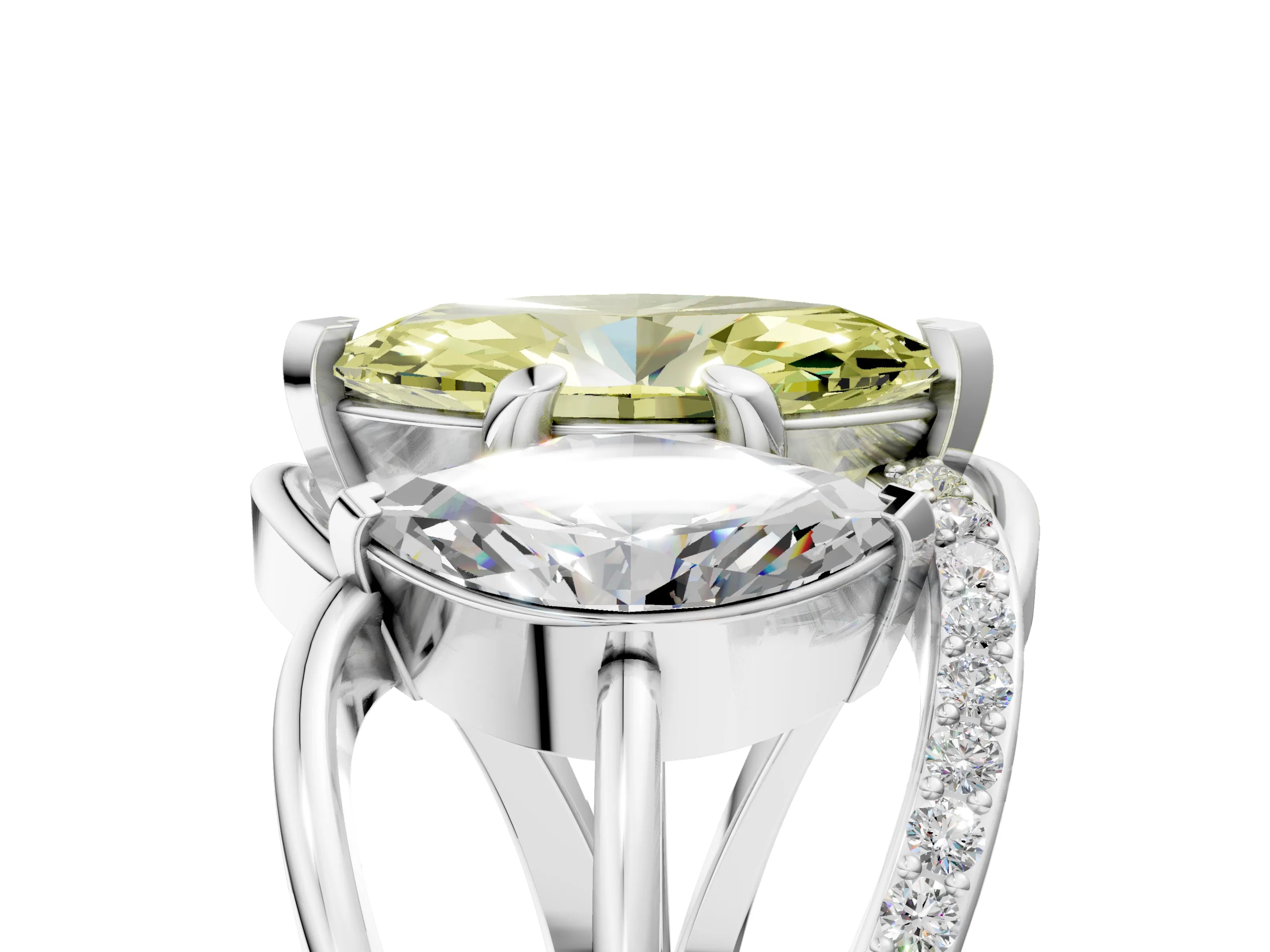 White gold Three-Stone Fancy Yellow Marquise Cut Cut Diamond Split Shank Prong Set Ring_17