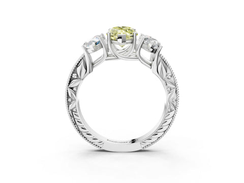 White gold Three-Stone Fancy Yellow Marquise Cut Cut Milgrain Pavé Engagement Ring_15