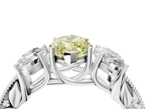 White gold Three-Stone Fancy Yellow Marquise Cut Cut Milgrain Pavé Engagement Ring_16