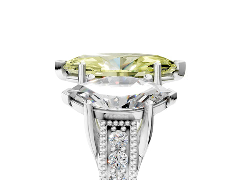 White gold Three-Stone Fancy Yellow Marquise Cut Cut Milgrain Pavé Engagement Ring_17