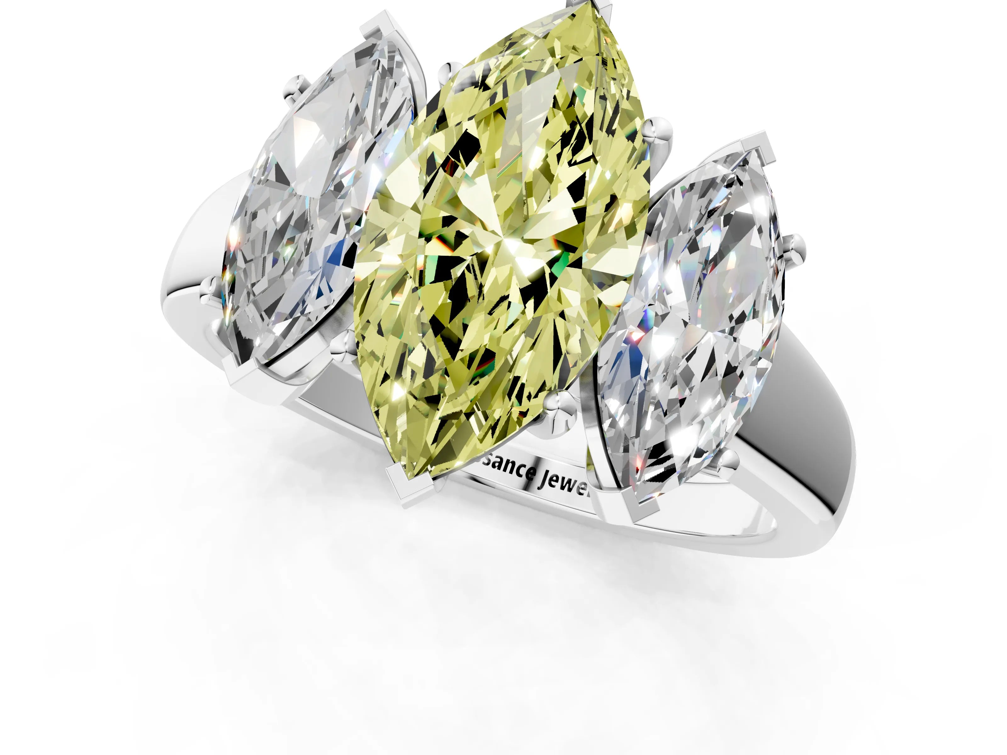 White gold Three-Stone Fancy Yellow Marquise Cut Cut Solitaire Ring with Classic Prong Setting_13