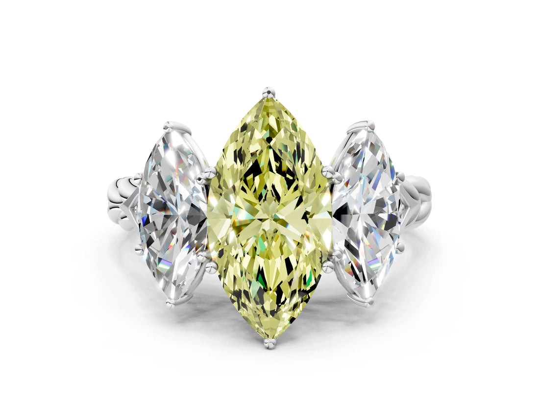 White gold Three-Stone Fancy Yellow Marquise Cut Diamond Braided Band Ring with Four-Prong Setting_34