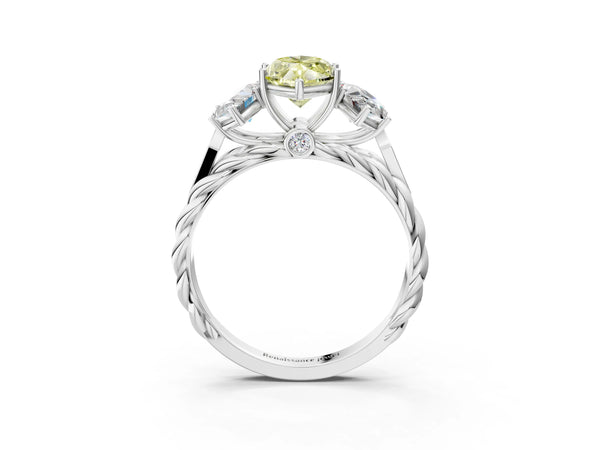 White gold Three-Stone Fancy Yellow Marquise Cut Diamond Braided Band Ring with Four-Prong Setting