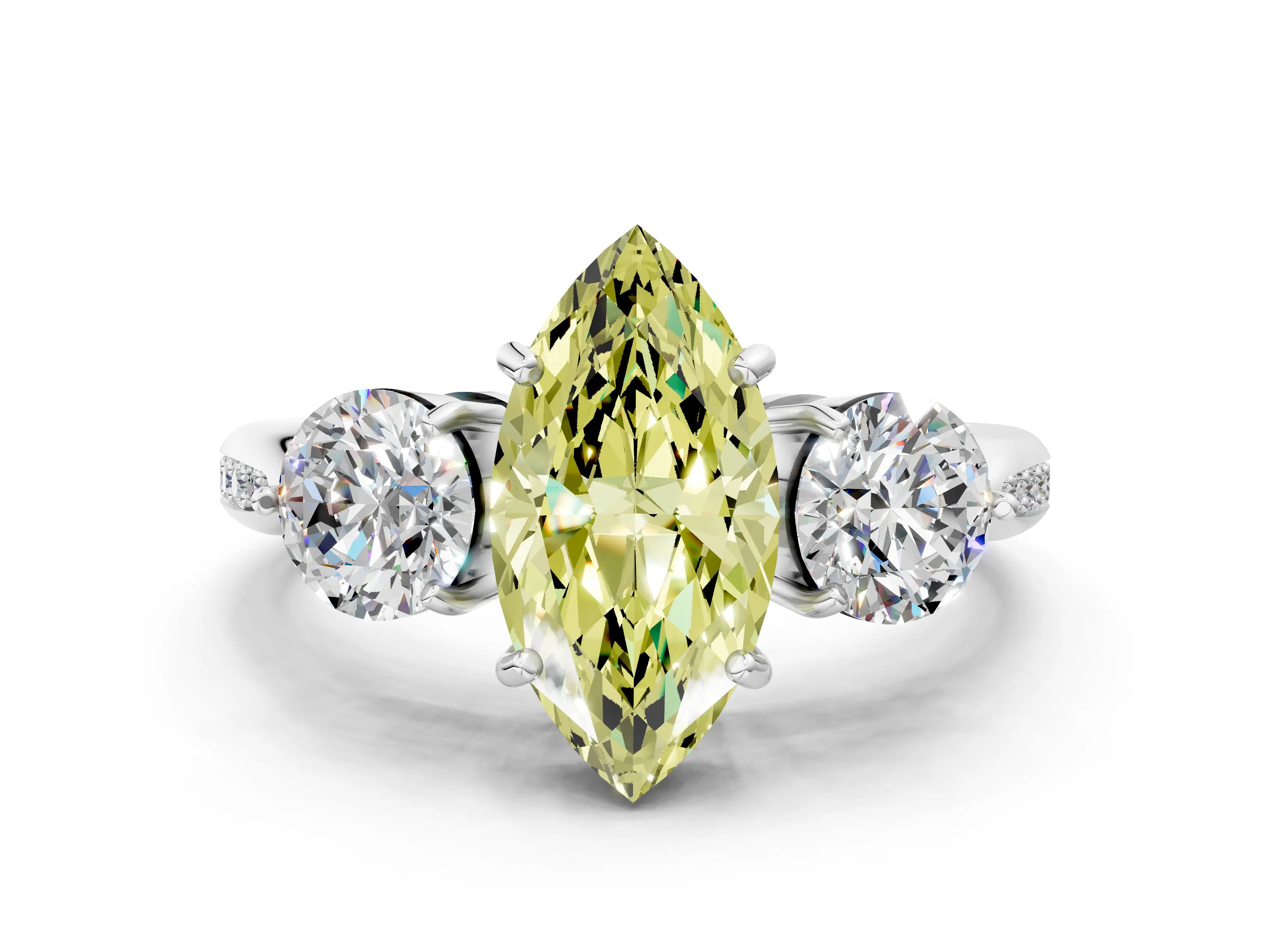 White gold Three-Stone Fancy Yellow Marquise Cut Diamond Channel Set Engagement Ring with Prong Setting_12