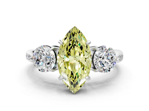 White gold Three-Stone Fancy Yellow Marquise Cut Diamond Channel Set Engagement Ring with Prong Setting_12