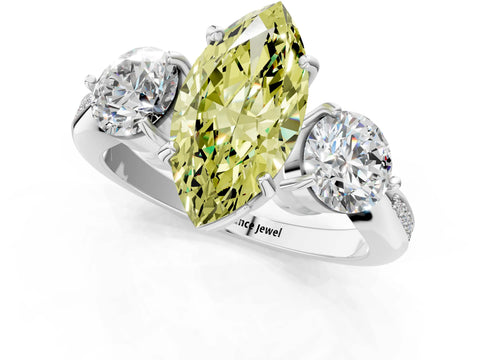 White gold Three-Stone Fancy Yellow Marquise Cut Diamond Channel Set Engagement Ring with Prong Setting_13