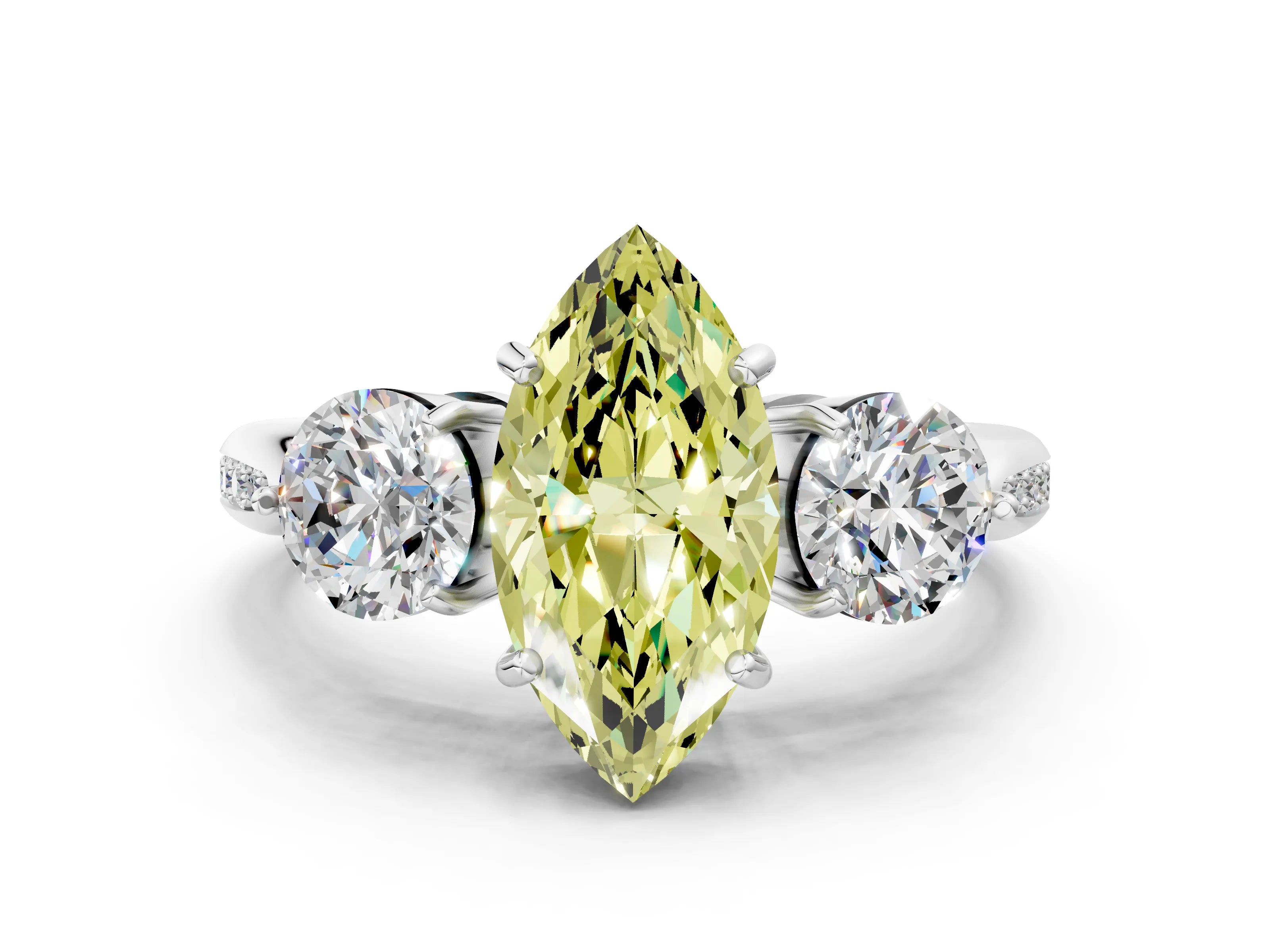 White gold Three-Stone Fancy Yellow Marquise Cut Diamond Channel Set Engagement Ring with Prong Setting_36