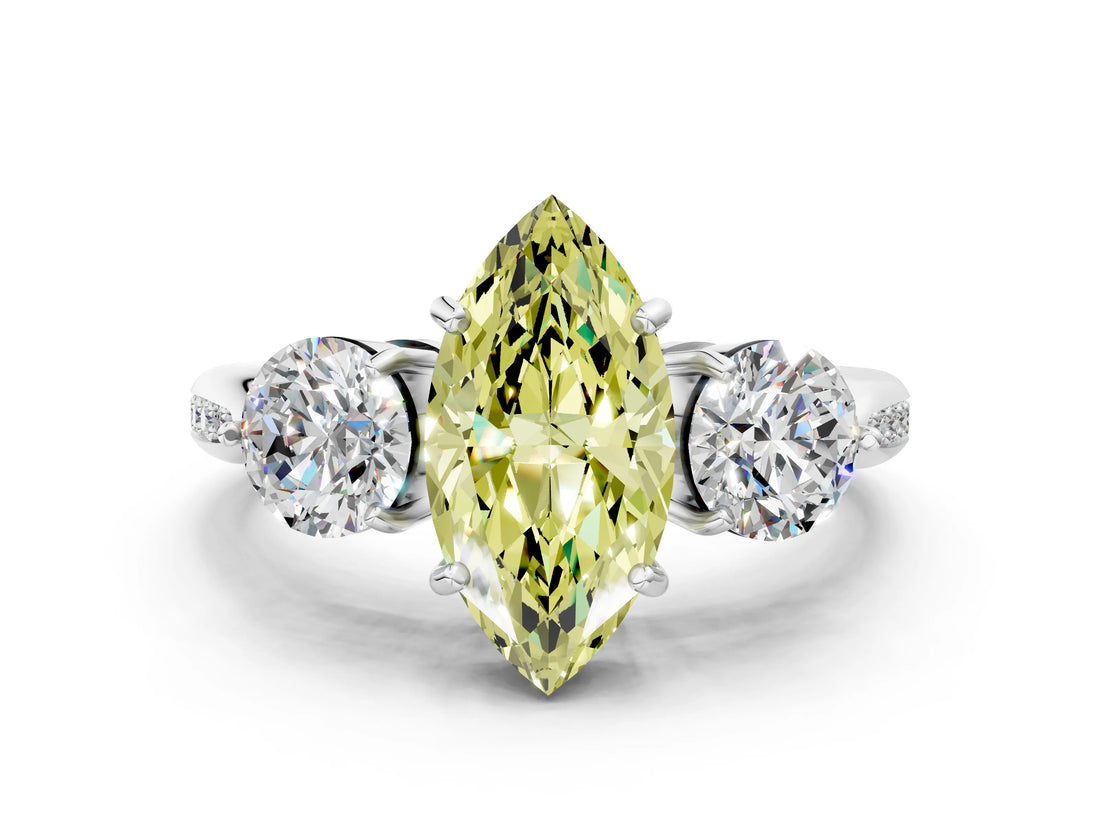White gold Three-Stone Fancy Yellow Marquise Cut Diamond Channel Set Engagement Ring with Prong Setting_36
