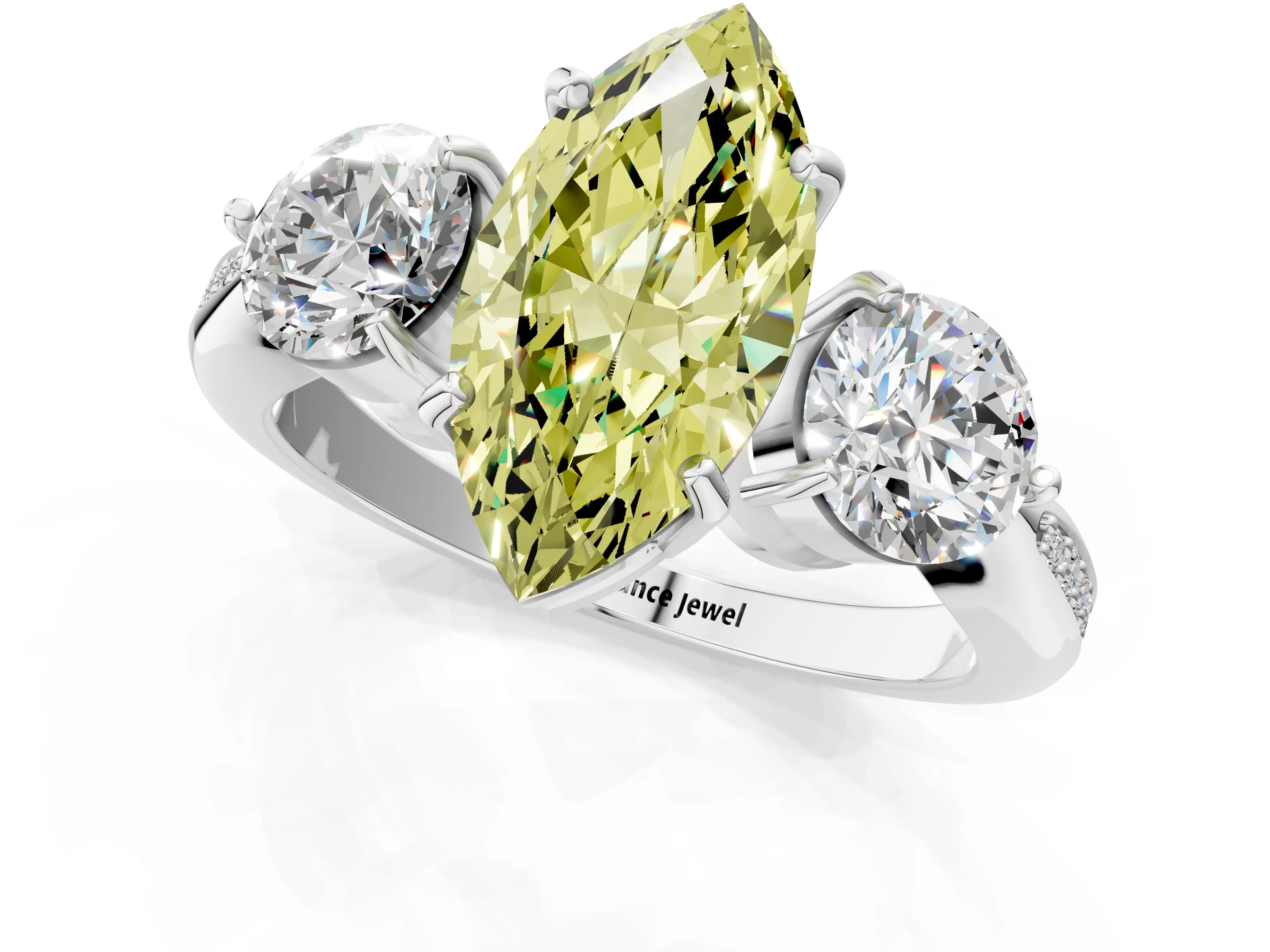 White gold Three-Stone Fancy Yellow Marquise Cut Diamond Channel Set Engagement Ring with Prong Setting_37