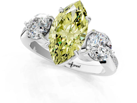 White gold Three-Stone Fancy Yellow Marquise Cut Diamond Channel Set Engagement Ring with Prong Setting_37