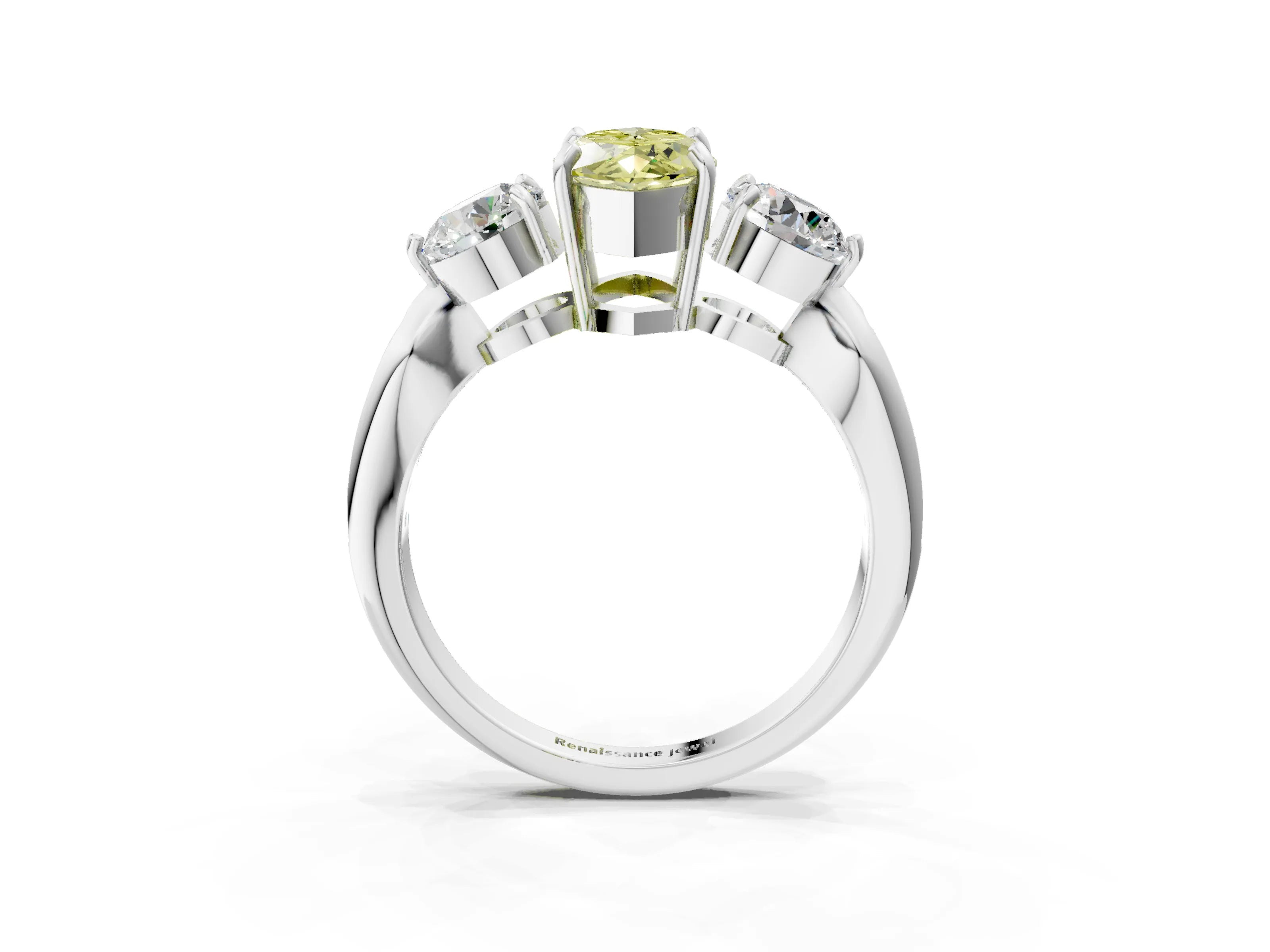 White gold Three-Stone Fancy Yellow Marquise Cut Diamond Channel Set Engagement Ring with Prong Setting_3
