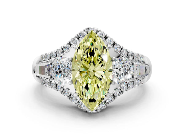 Platinum Marquise Five Stone Baguette Engagement Ring Setting for Fancy Yellow Center