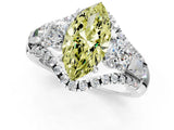 White gold Three-Stone Fancy Yellow Marquise Cut Diamond Engagement Ring with Pave Band and Prong Setting_13