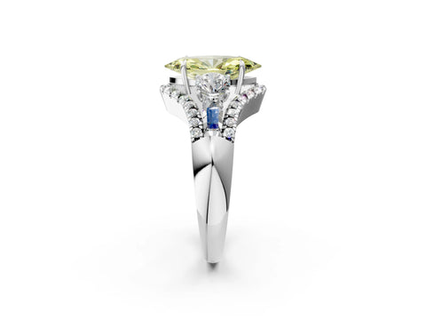 White gold Three-Stone Fancy Yellow Marquise Cut Diamond Engagement Ring with Pave Band and Prong Setting_14