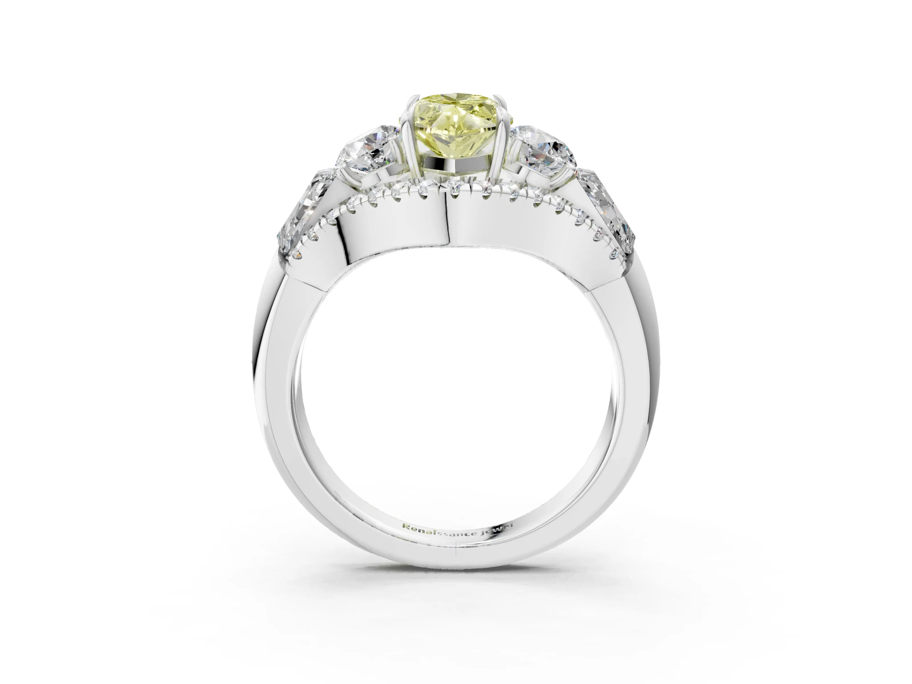 White gold Three-Stone Fancy Yellow Marquise Cut Diamond Engagement Ring with Pave Band and Prong Setting_15