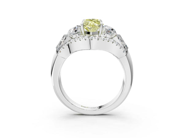 Platinum Marquise Five Stone Baguette Engagement Ring Setting for Fancy Yellow Center
