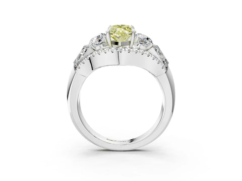 White gold Three-Stone Fancy Yellow Marquise Cut Diamond Engagement Ring with Pave Band and Prong Setting_15