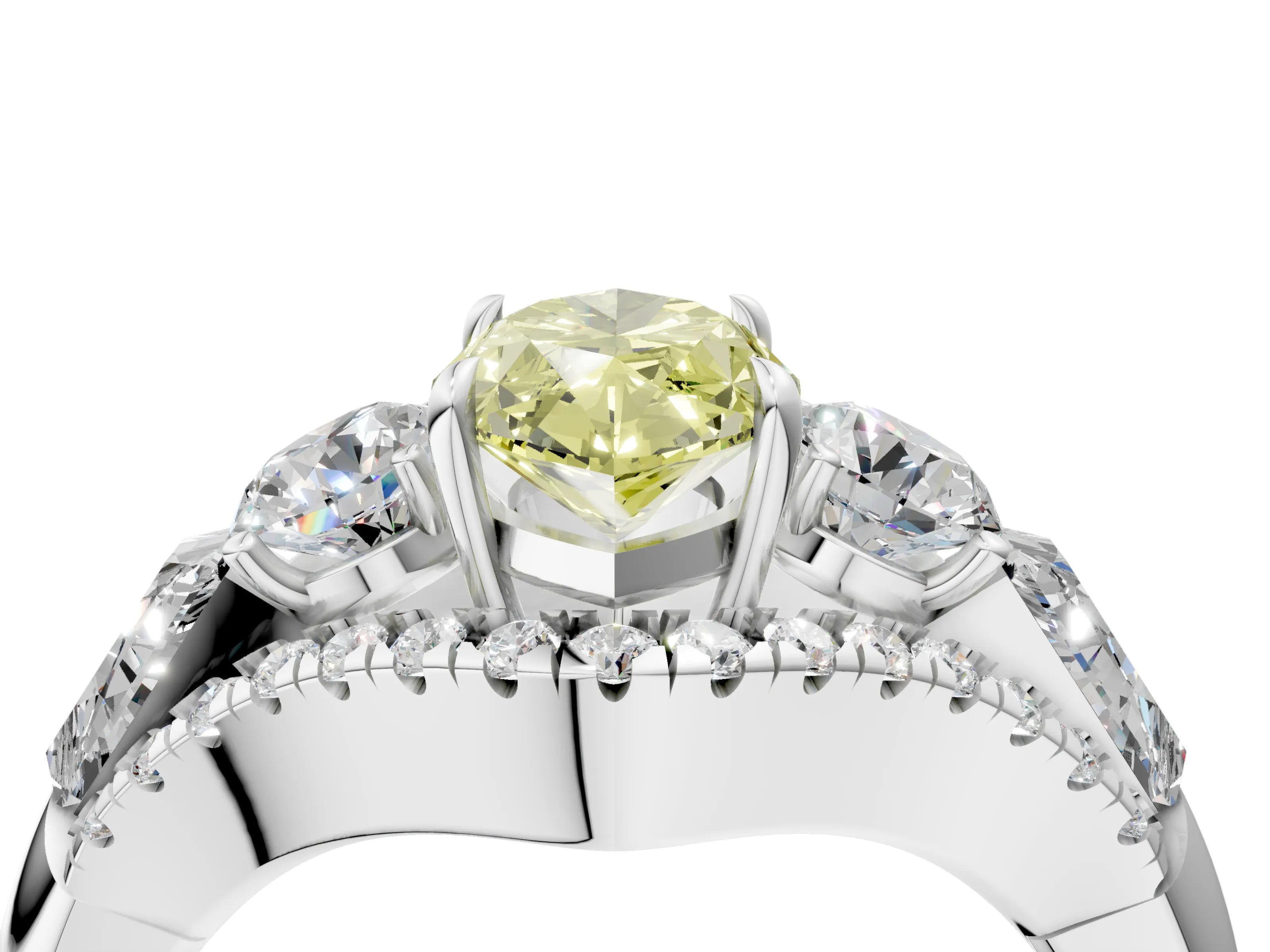 White gold Three-Stone Fancy Yellow Marquise Cut Diamond Engagement Ring with Pave Band and Prong Setting_16