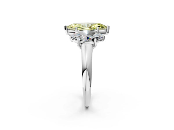 White gold Three-Stone Fancy Yellow Marquise Cut Diamond Engagement Ring with Prong Setting