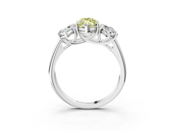 White gold Three-Stone Fancy Yellow Marquise Cut Diamond Engagement Ring with Prong Setting