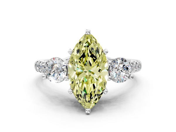 White gold Three-Stone Fancy Yellow Marquise Cut Diamond Pavé Band with Four-Prong Setting