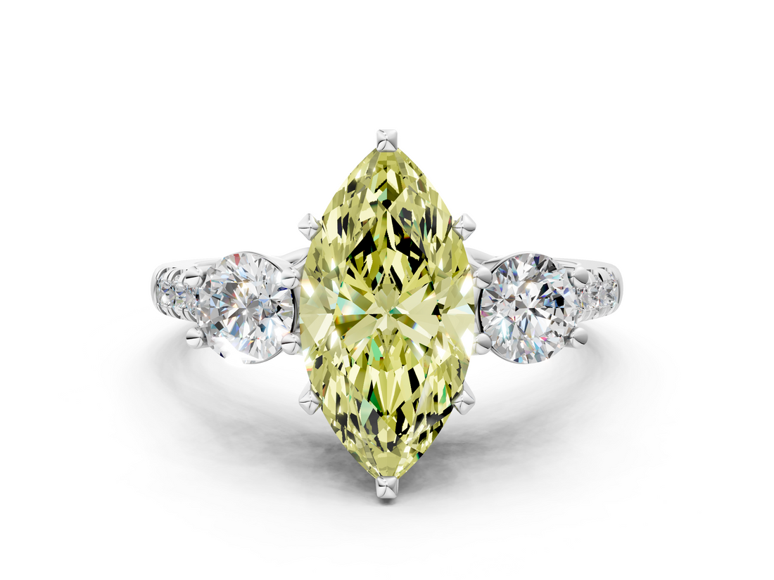 White gold Three-Stone Fancy Yellow Marquise  Cut Diamond Pavé Band with Four-Prong Setting_9