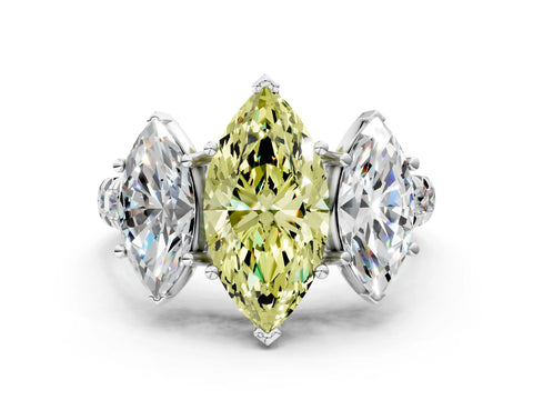 White gold Three-Stone Fancy Yellow Marquise Cut Diamond Pavé Band with Prong Setting_12