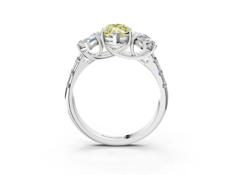 White gold Three-Stone Fancy Yellow Marquise Cut Diamond Pavé Band with Prong Setting_15