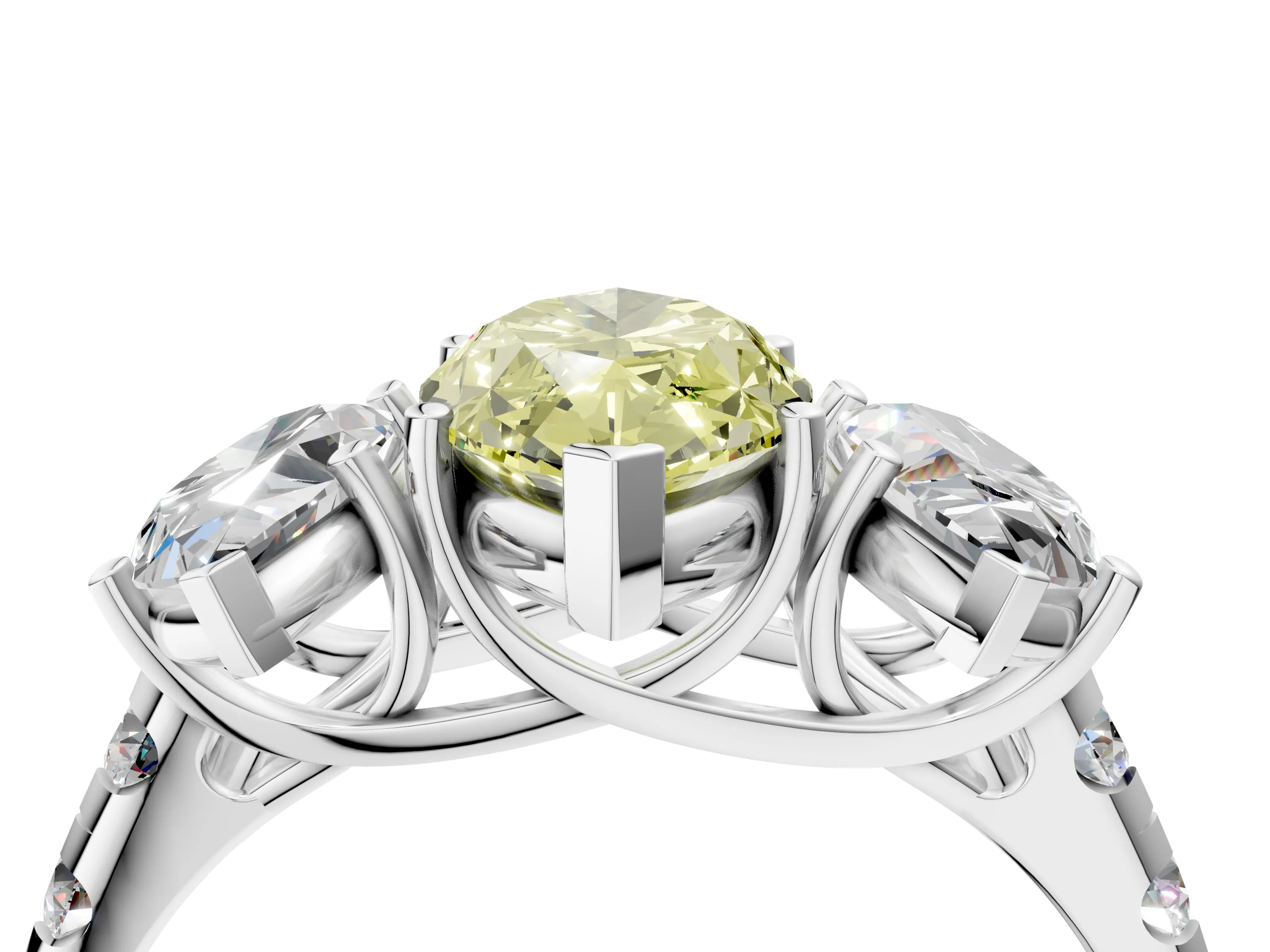 White gold Three-Stone Fancy Yellow Marquise Cut Diamond Pavé Band with Prong Setting_16