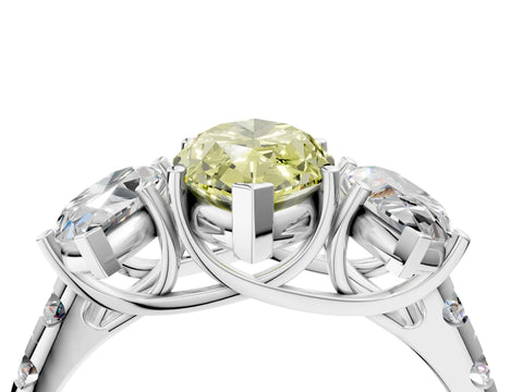 White gold Three-Stone Fancy Yellow Marquise Cut Diamond Pavé Band with Prong Setting_16