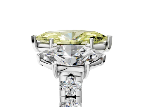 White gold Three-Stone Fancy Yellow Marquise Cut Diamond Pavé Band with Prong Setting_17