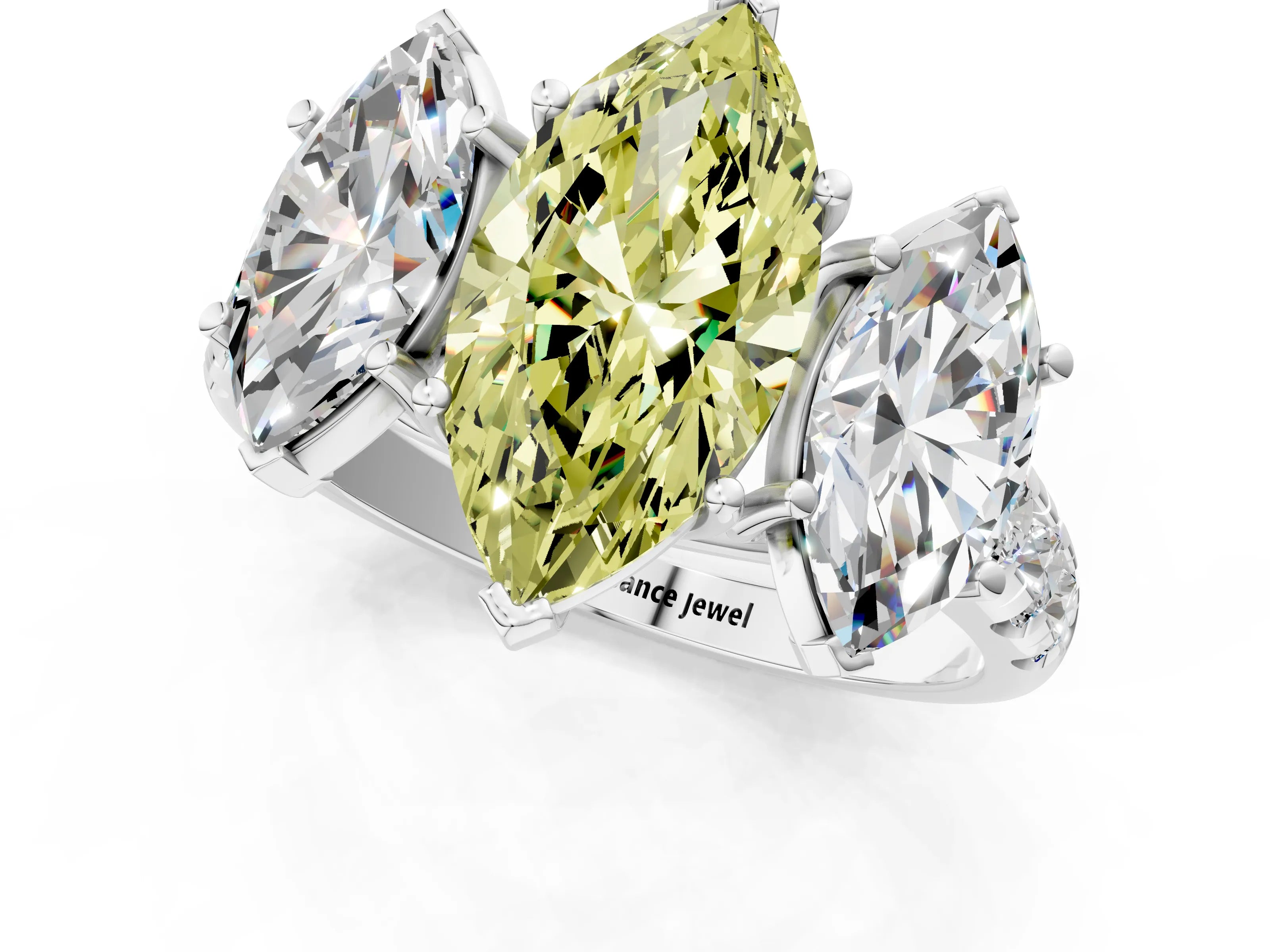 White gold Three-Stone Fancy Yellow Marquise Cut Diamond Pavé Band with Prong Setting_1