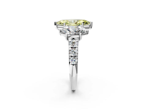 White gold Three-Stone Fancy Yellow Marquise Cut Diamond Pavé Band with Prong Setting_2
