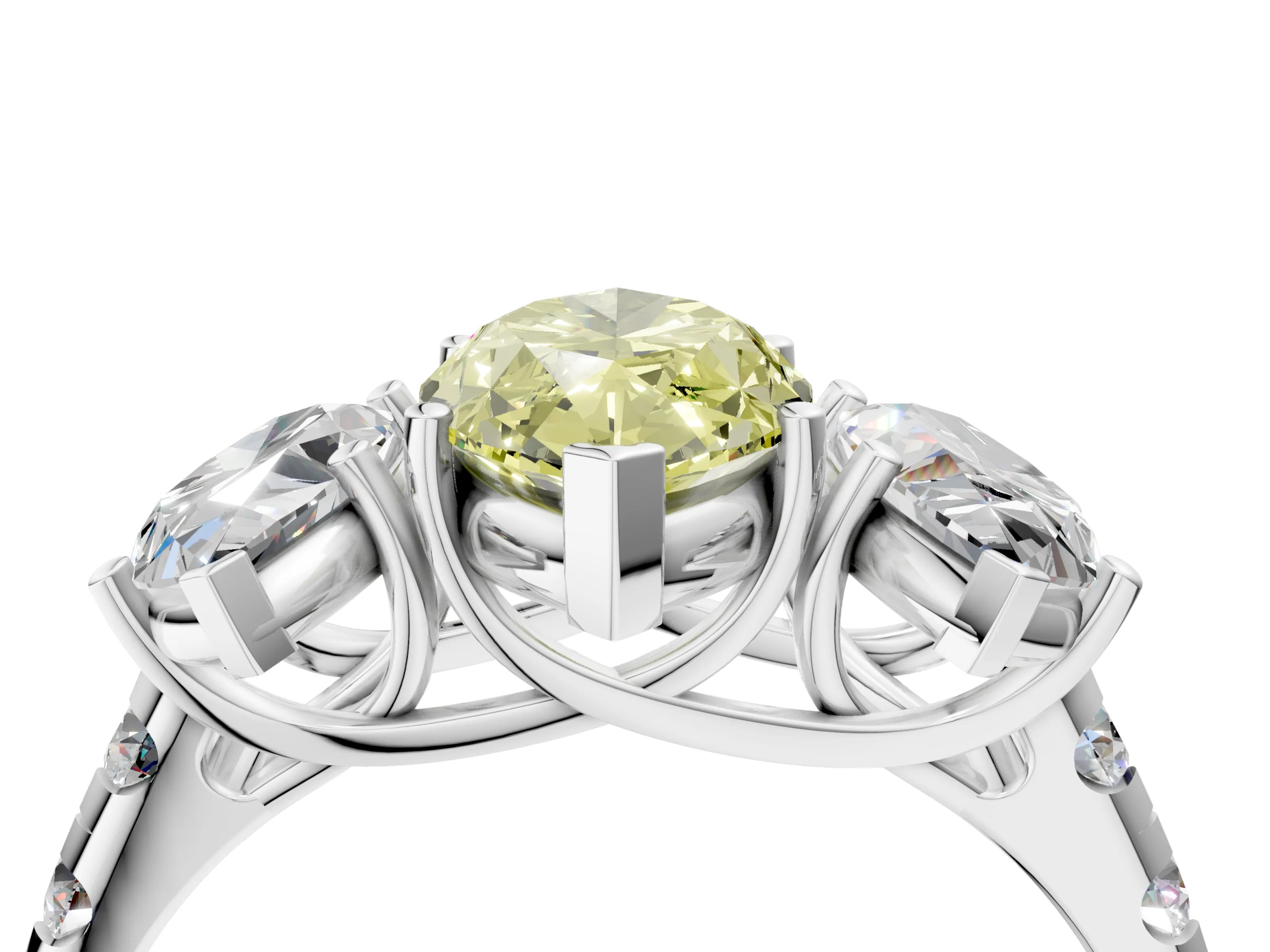 White gold Three-Stone Fancy Yellow Marquise Cut Diamond Pavé Band with Prong Setting_4